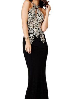 NWT JVN by Jovani JVN33691ASC Embroidery Prom Dress Black Size 2
